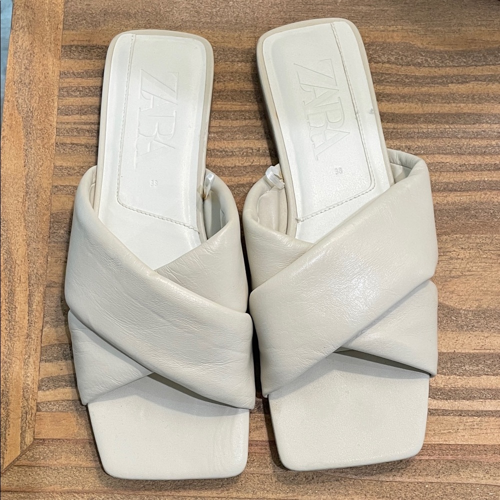 Zara Women's Cream Crossover Mules